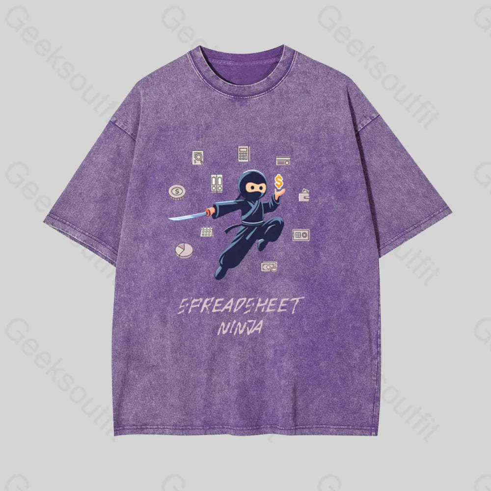 Spreadsheet Ninja Geek Washed T-Shirt Purple / S