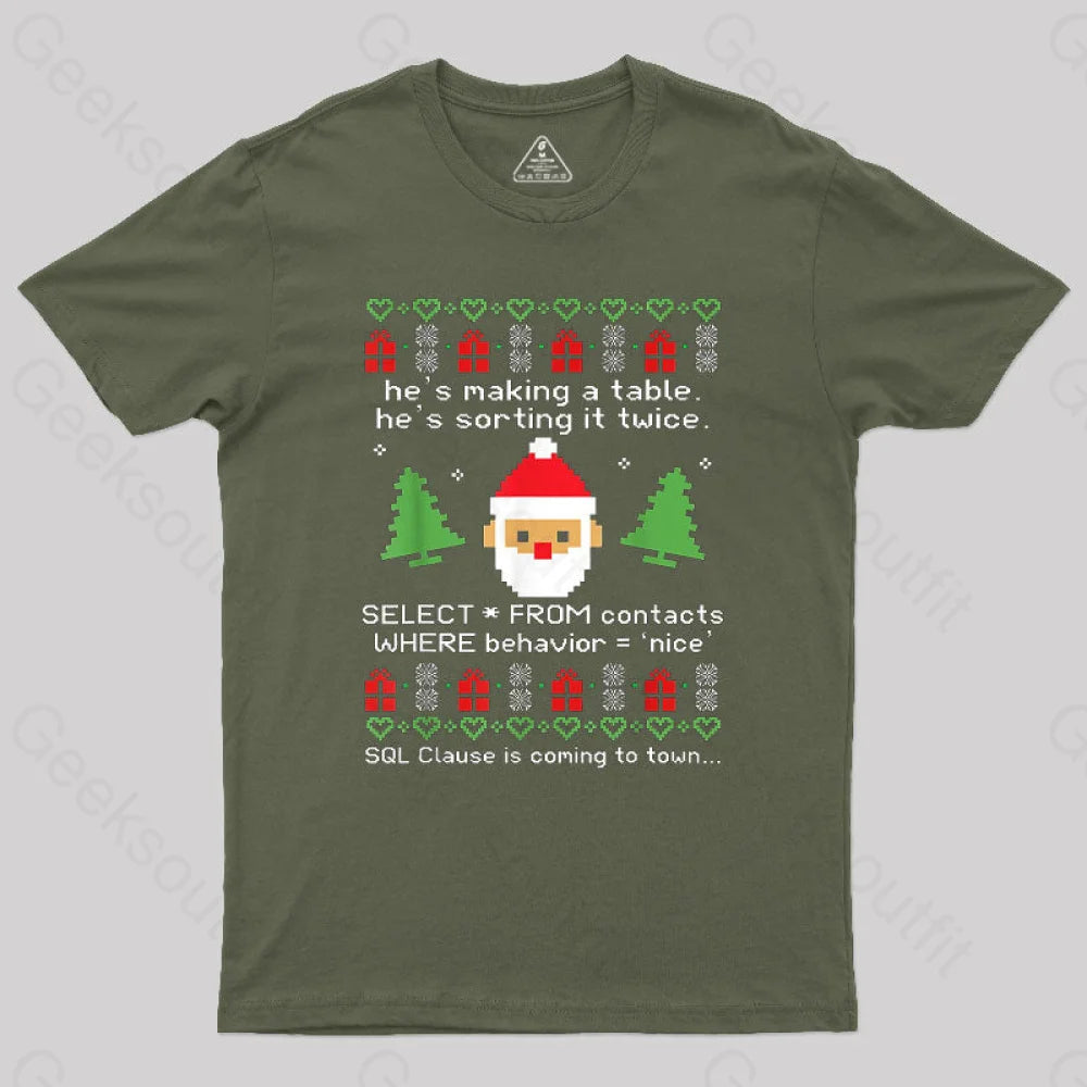 Sql Clause Is Coming To Town Geek T-Shirt Army Green / S