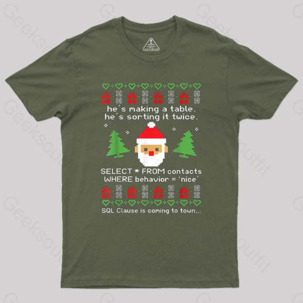 Sql Clause Is Coming To Town Geek T-Shirt Army Green / S