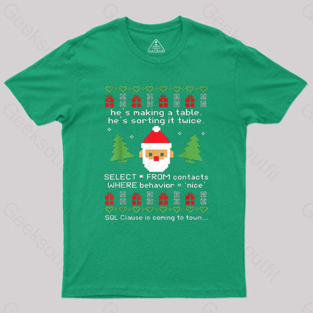 Sql Clause Is Coming To Town Geek T-Shirt Green / S
