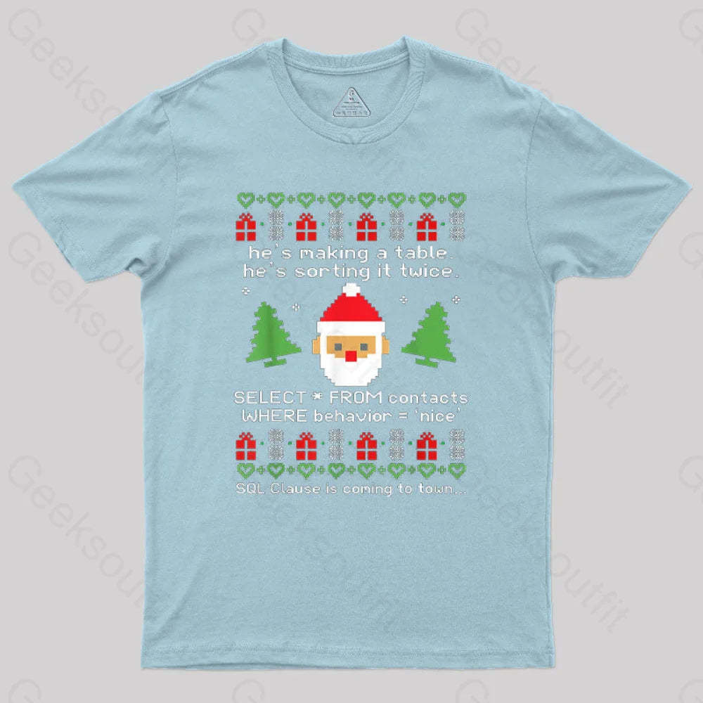 Sql Clause Is Coming To Town Geek T-Shirt Light Blue / S