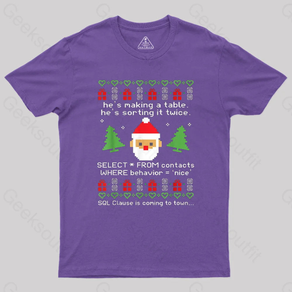 Sql Clause Is Coming To Town Geek T-Shirt Purple / S