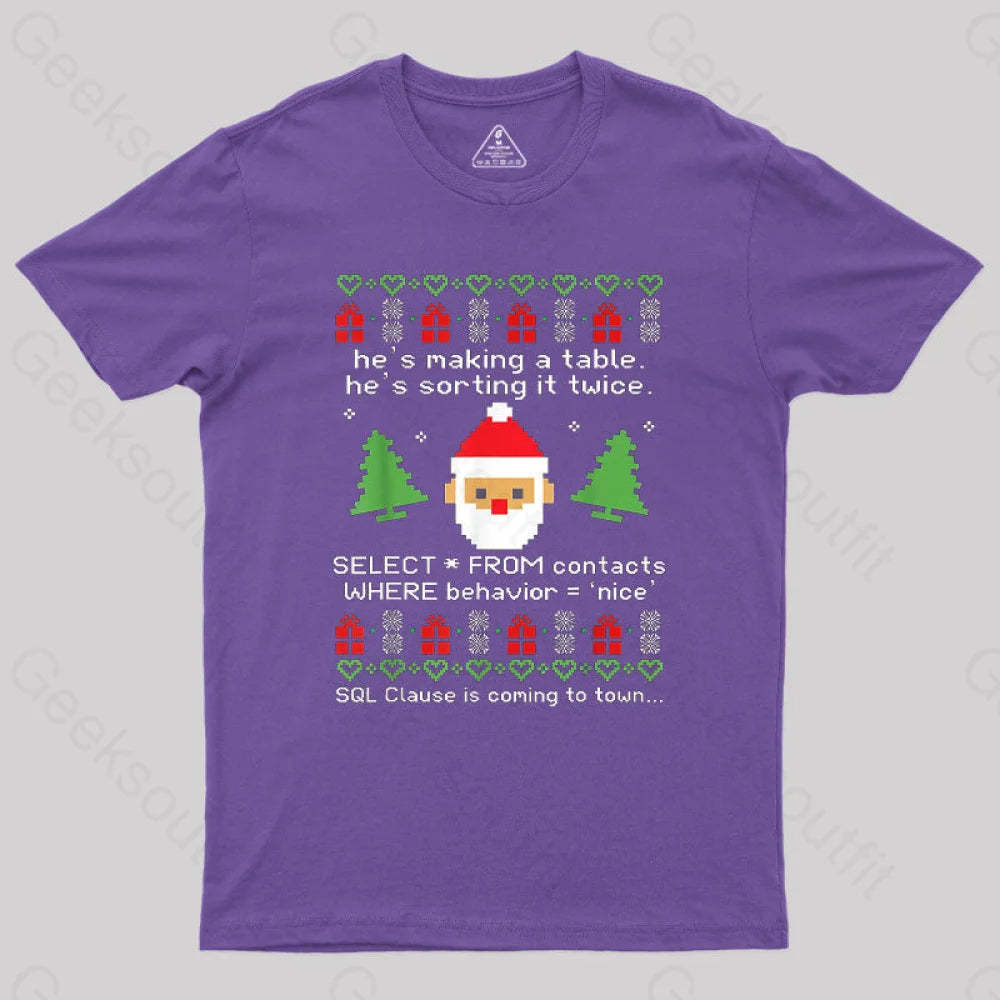 Sql Clause Is Coming To Town Geek T-Shirt Purple / S