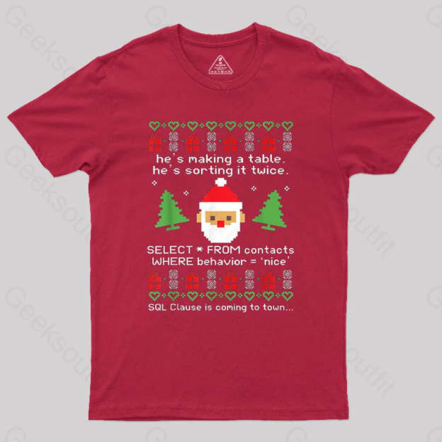 Sql Clause Is Coming To Town Geek T-Shirt Red / S