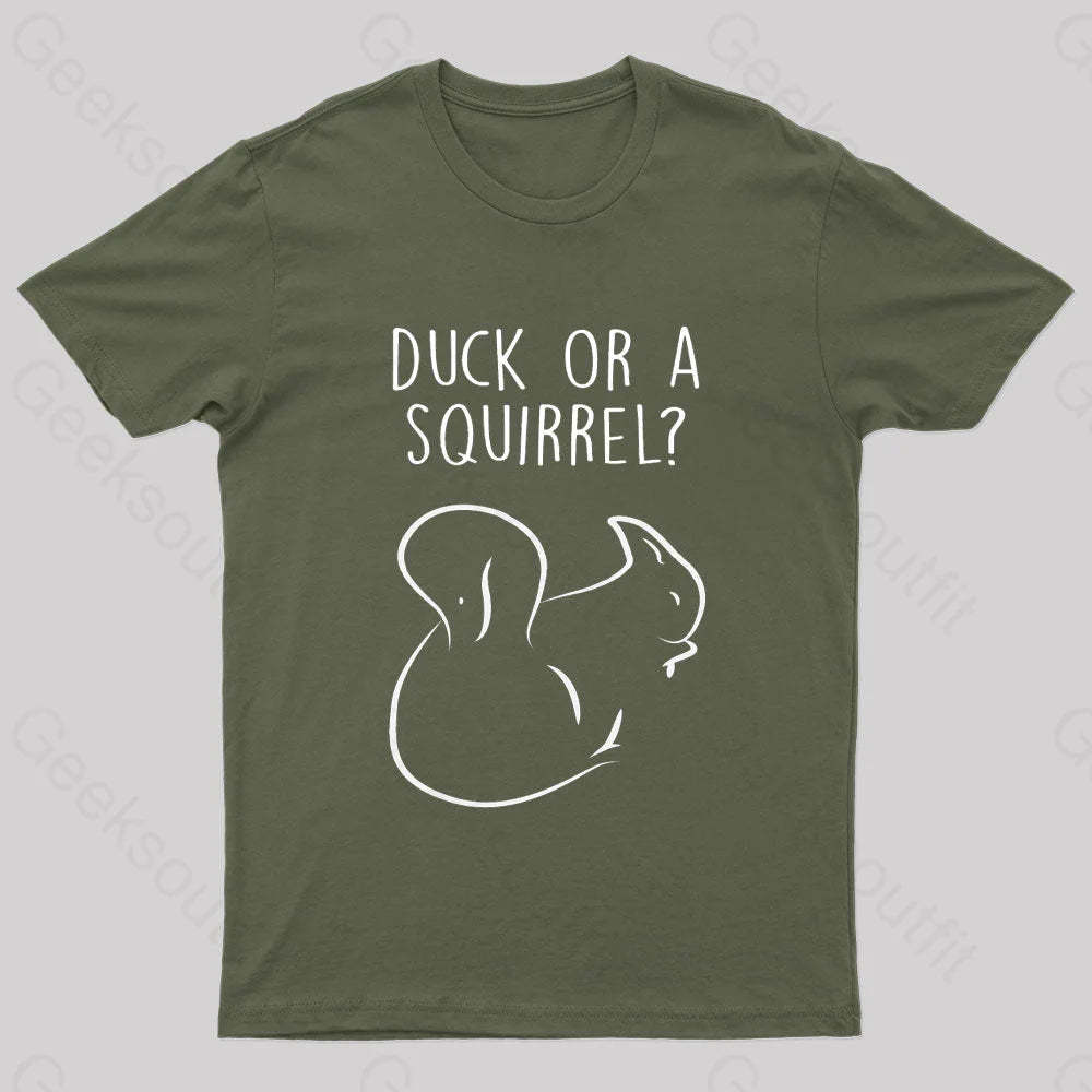 Squirrel Or Duck Nerd T-Shirt Army Green / S