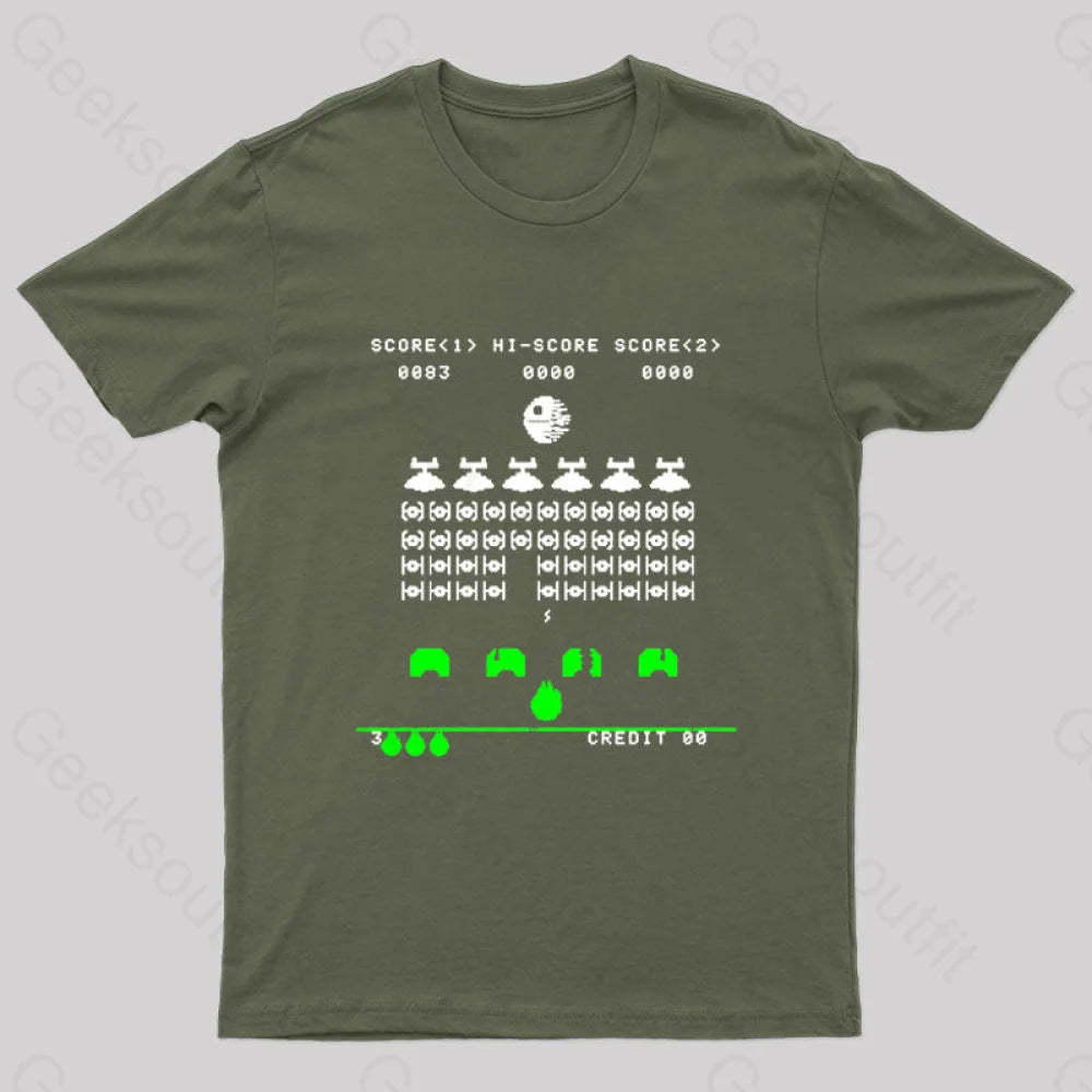 Star Invaders Geek T-Shirt Army Green / S