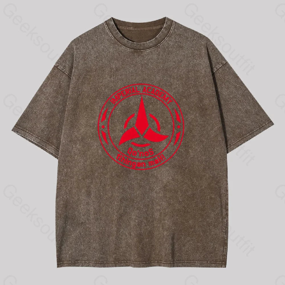 Star Trek Discovery Qo?��nos Klingon Academy Geek Washed T-Shirt Coffee / S