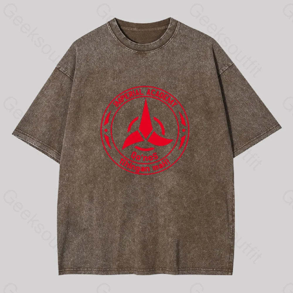 Star Trek Discovery Qo?��nos Klingon Academy Geek Washed T-Shirt Coffee / S
