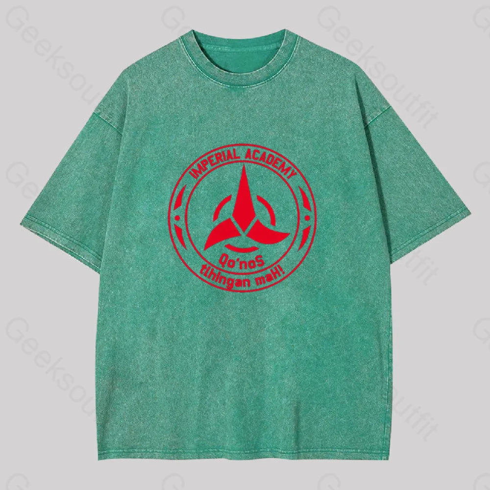 Star Trek Discovery Qo?��nos Klingon Academy Geek Washed T-Shirt Grass Green / S