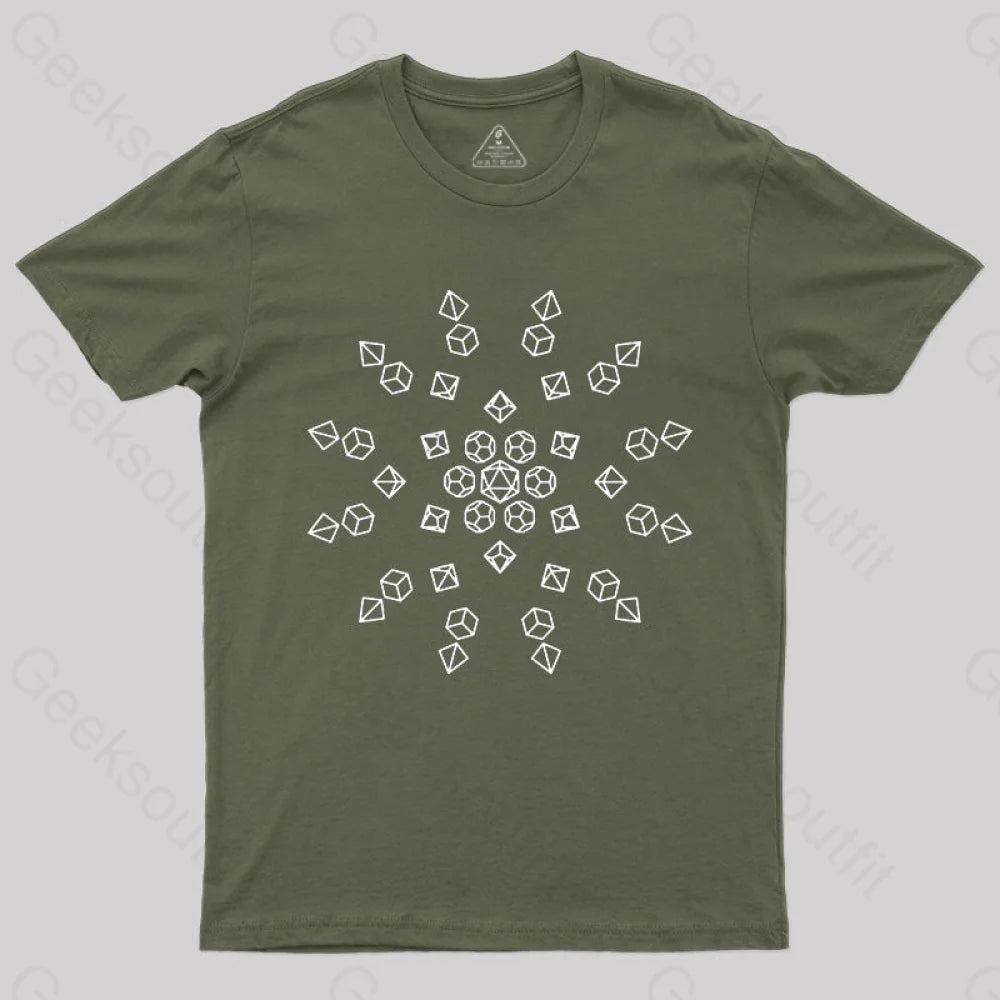 Starburst Polyhedral Dice T-Shirt Army Green / S