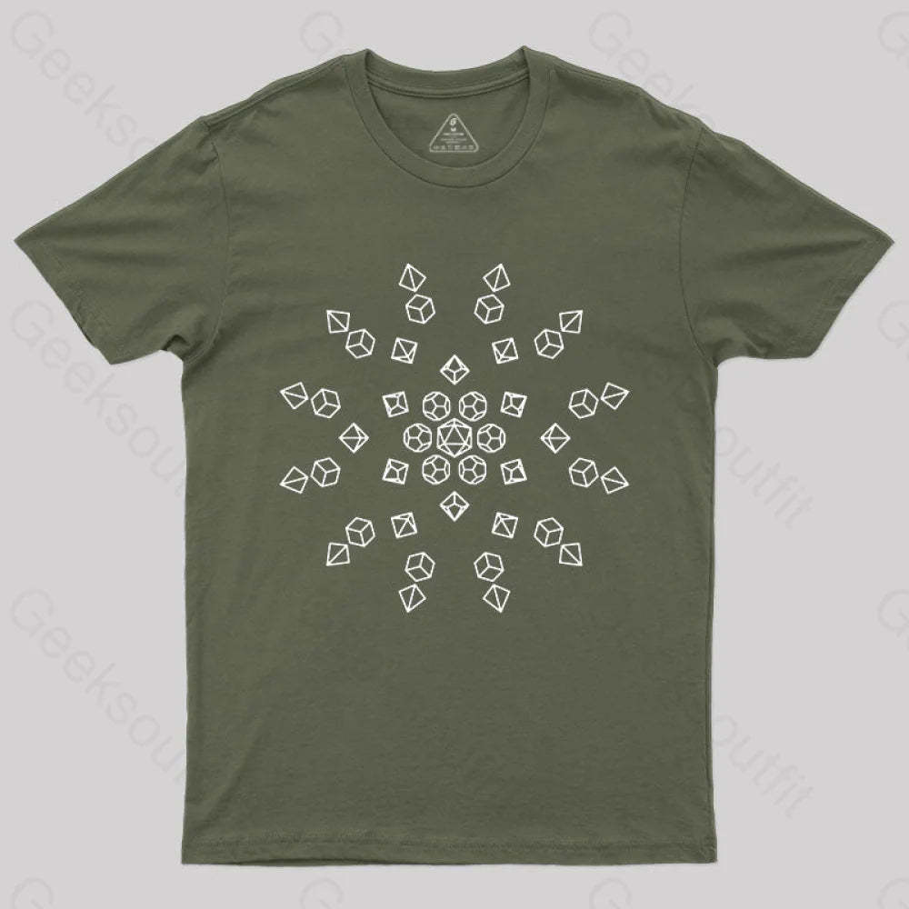 Starburst Polyhedral Dice T-Shirt Army Green / S