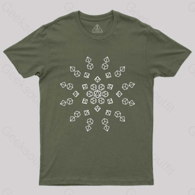 Starburst Polyhedral Dice T-Shirt Army Green / S