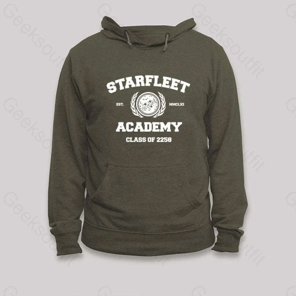 Starfleet Acadmey Class Of 2258 White Hoodie Army Green / S
