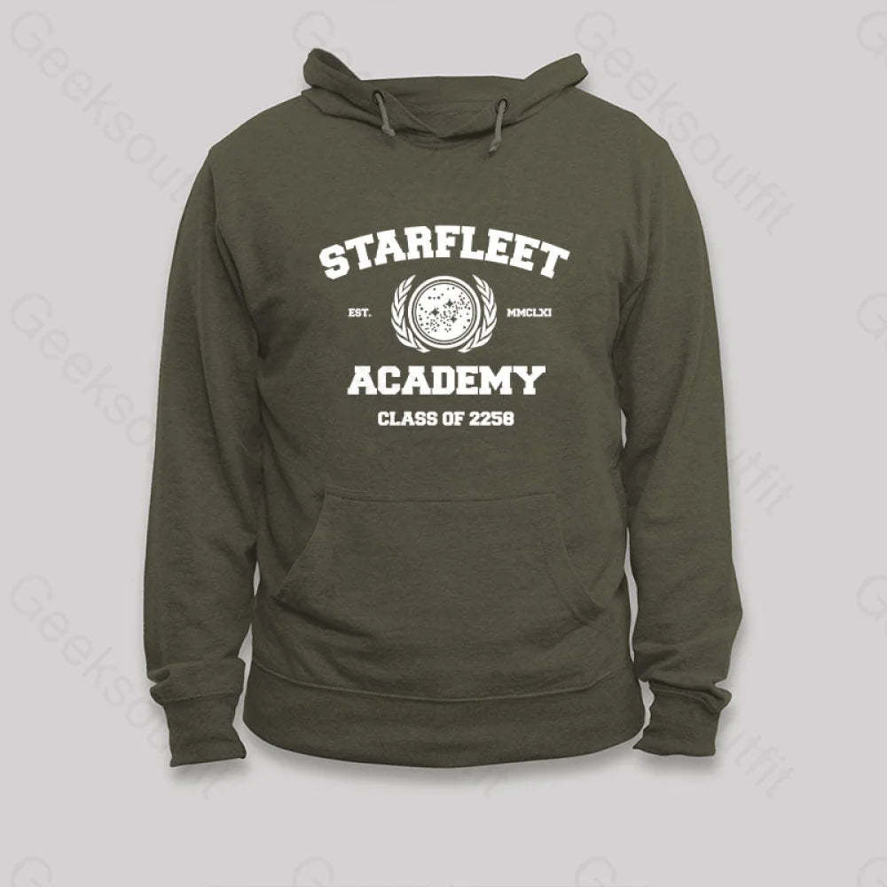 Starfleet Acadmey Class Of 2258 White Hoodie Army Green / S