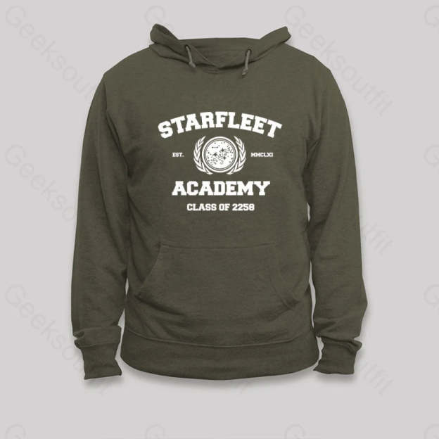 Starfleet Acadmey Class Of 2258 White Hoodie Army Green / S