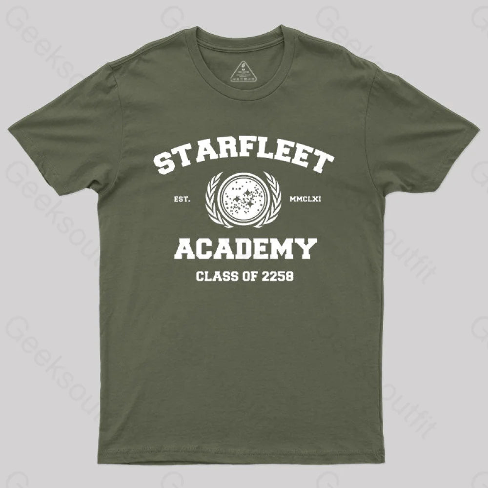 Starfleet Acadmey Class Of 2258 White T-Shirt Army Green / S