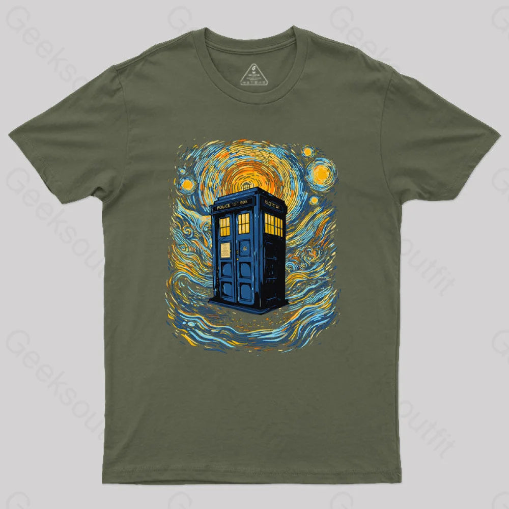 Starry Blue Box Nerd T-Shirt Army Green / S