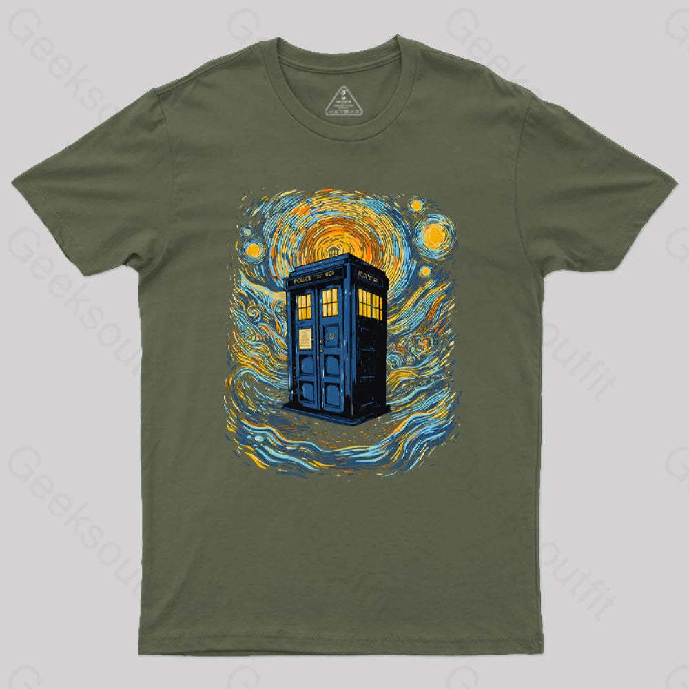 Starry Blue Box Nerd T-Shirt Army Green / S