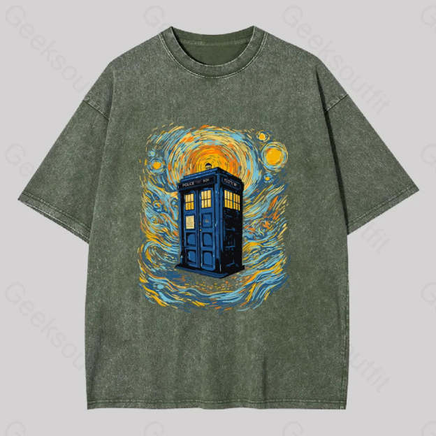 Starry Blue Box Washed T-Shirt Army Green / S