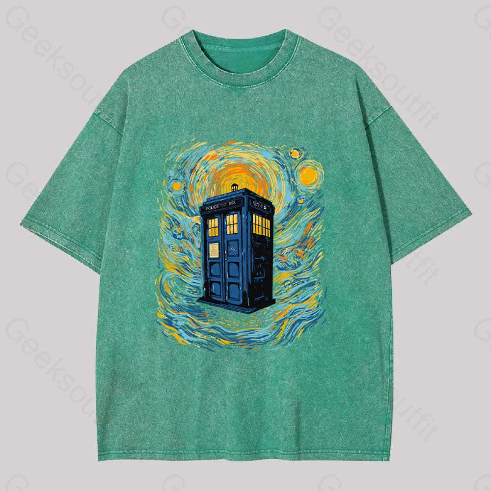 Starry Blue Box Washed T-Shirt Grass Green / S