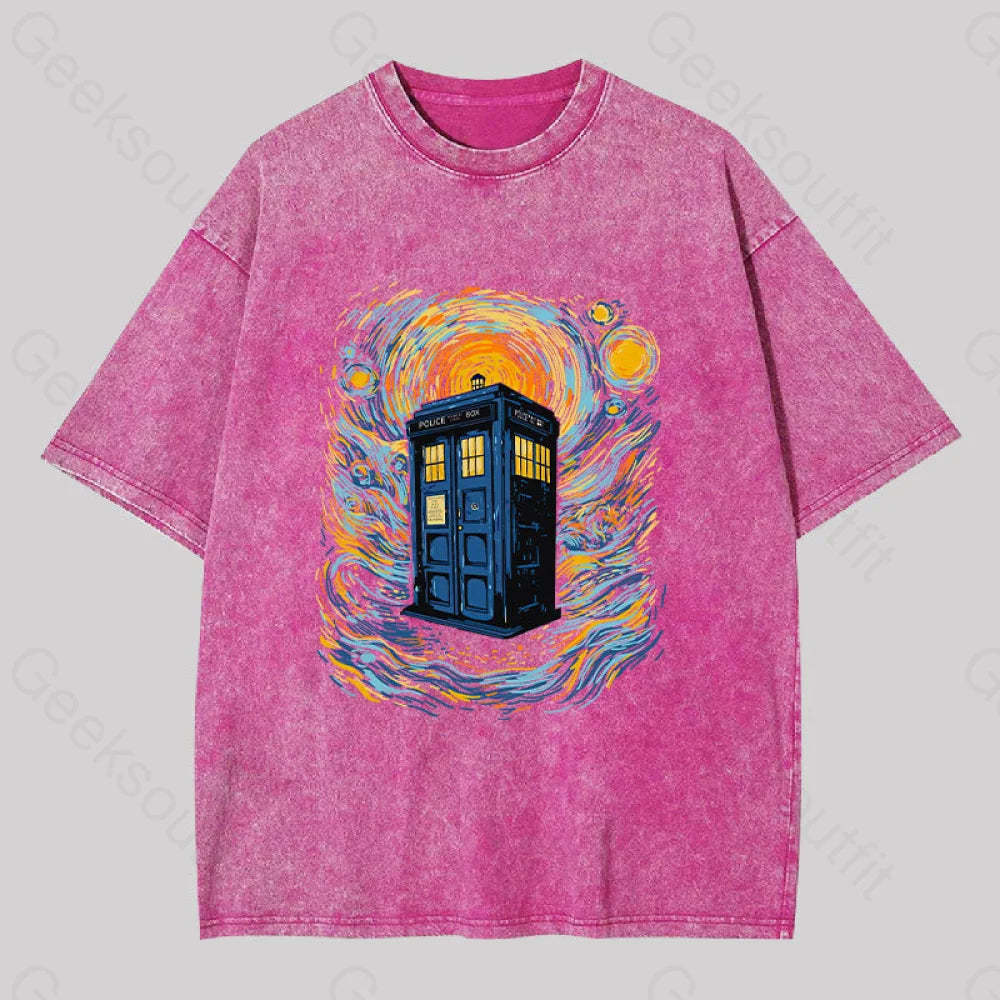 Starry Blue Box Washed T-Shirt Rose Red / S