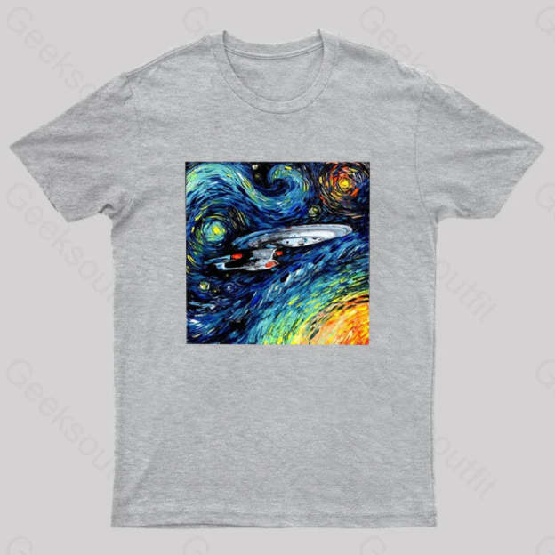 Starry Sky Psychedelic Spaceship T-Shirt Grey / S