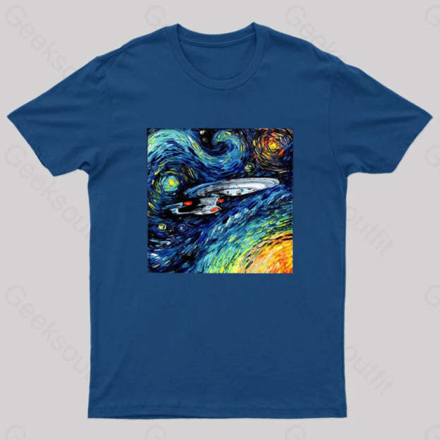Starry Sky Psychedelic Spaceship T-Shirt Navy / S