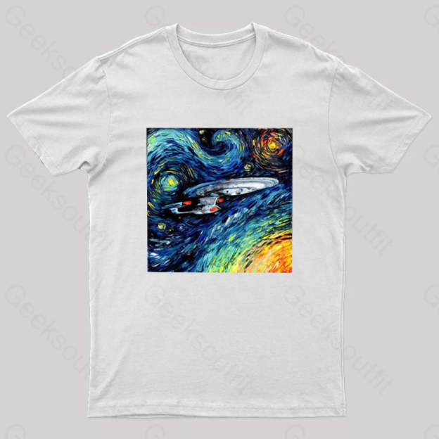 Starry Sky Psychedelic Spaceship T-Shirt White / S