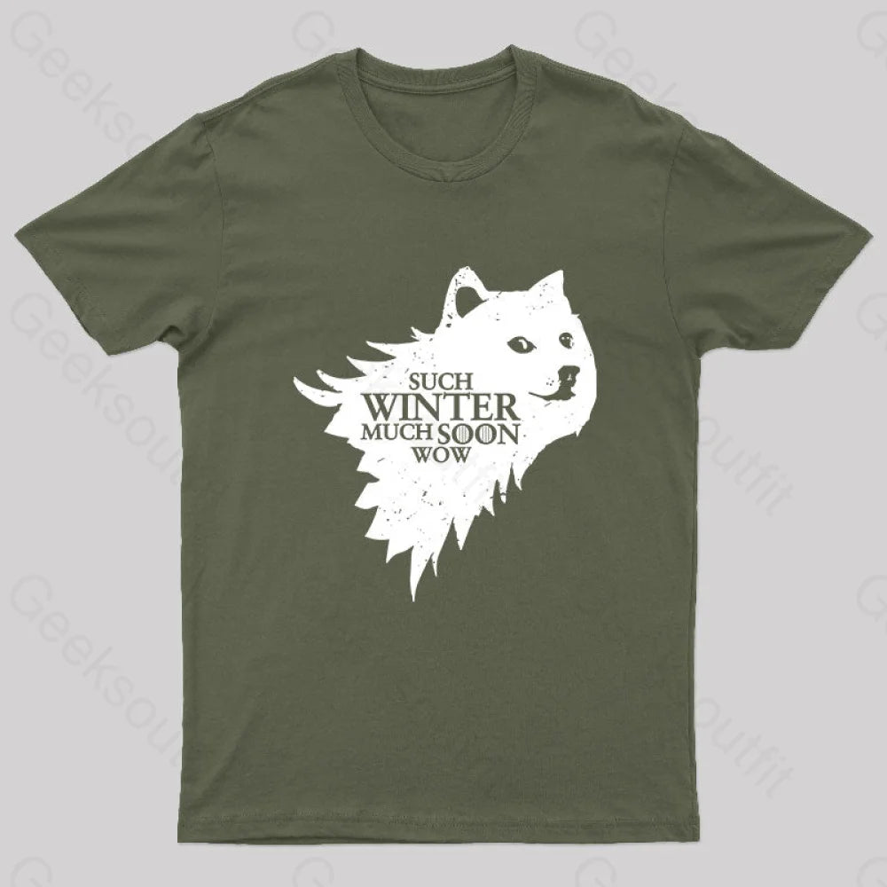 Such Winter Much Soon Wow T-Shirt Army Green / S