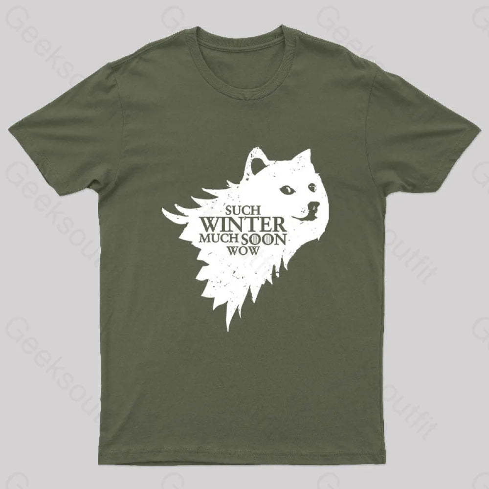 Such Winter Much Soon Wow T-Shirt Army Green / S