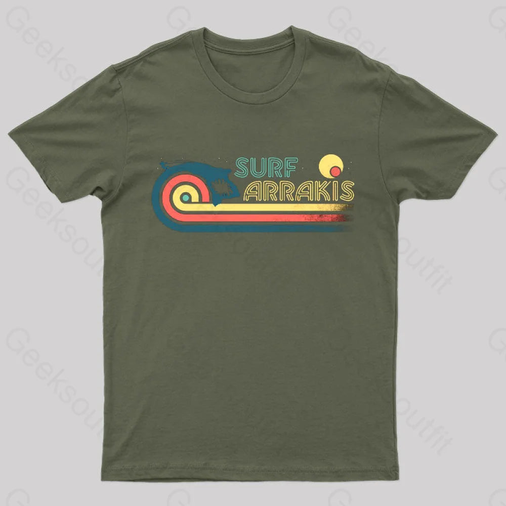 Surfs Up Geek T-Shirt Army Green / S