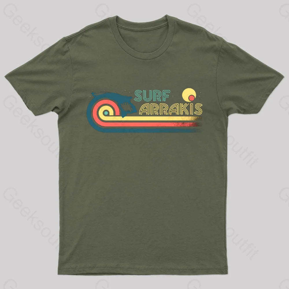 Surfs Up Geek T-Shirt Army Green / S
