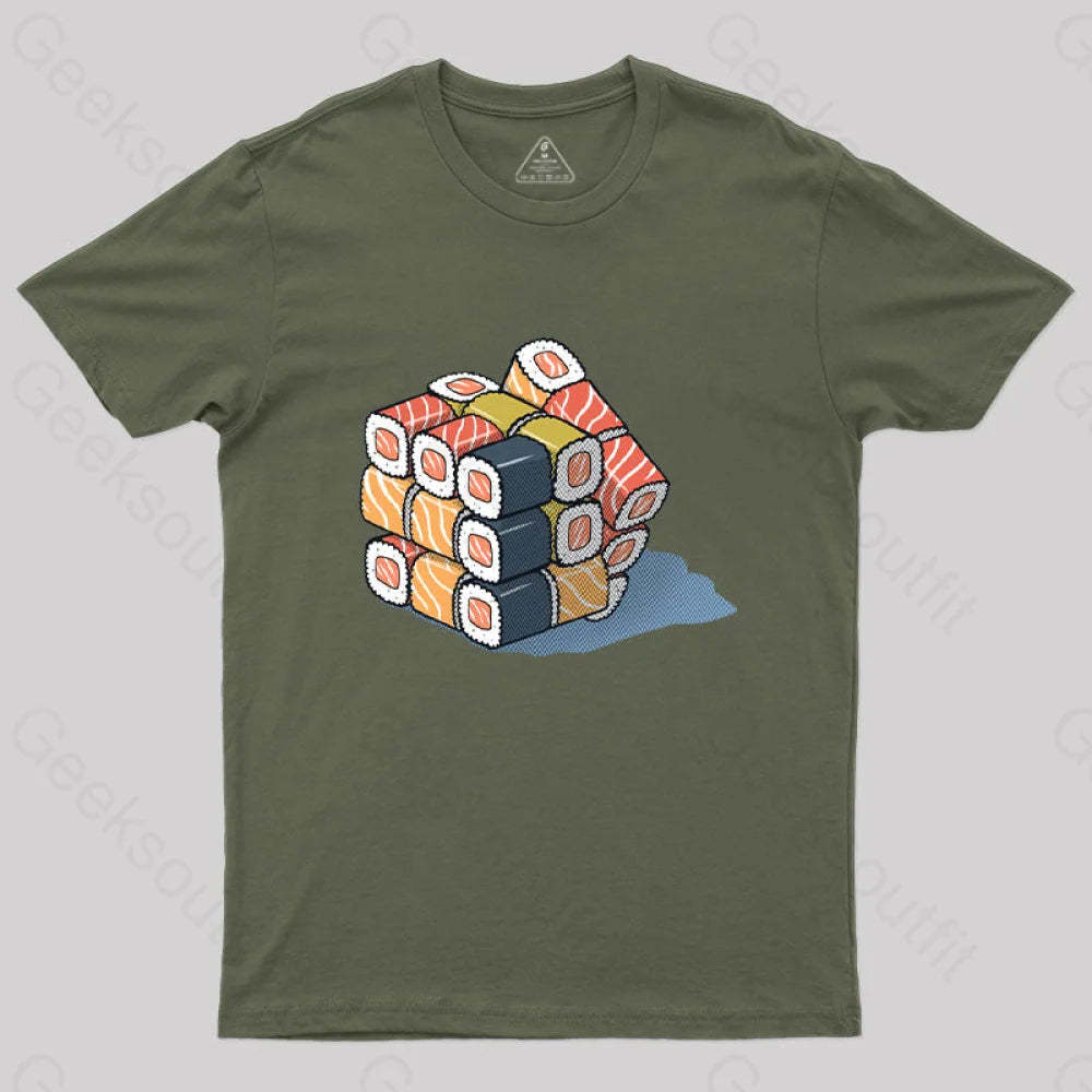 Sushi Cube Puzzle T-Shirt Army Green / S