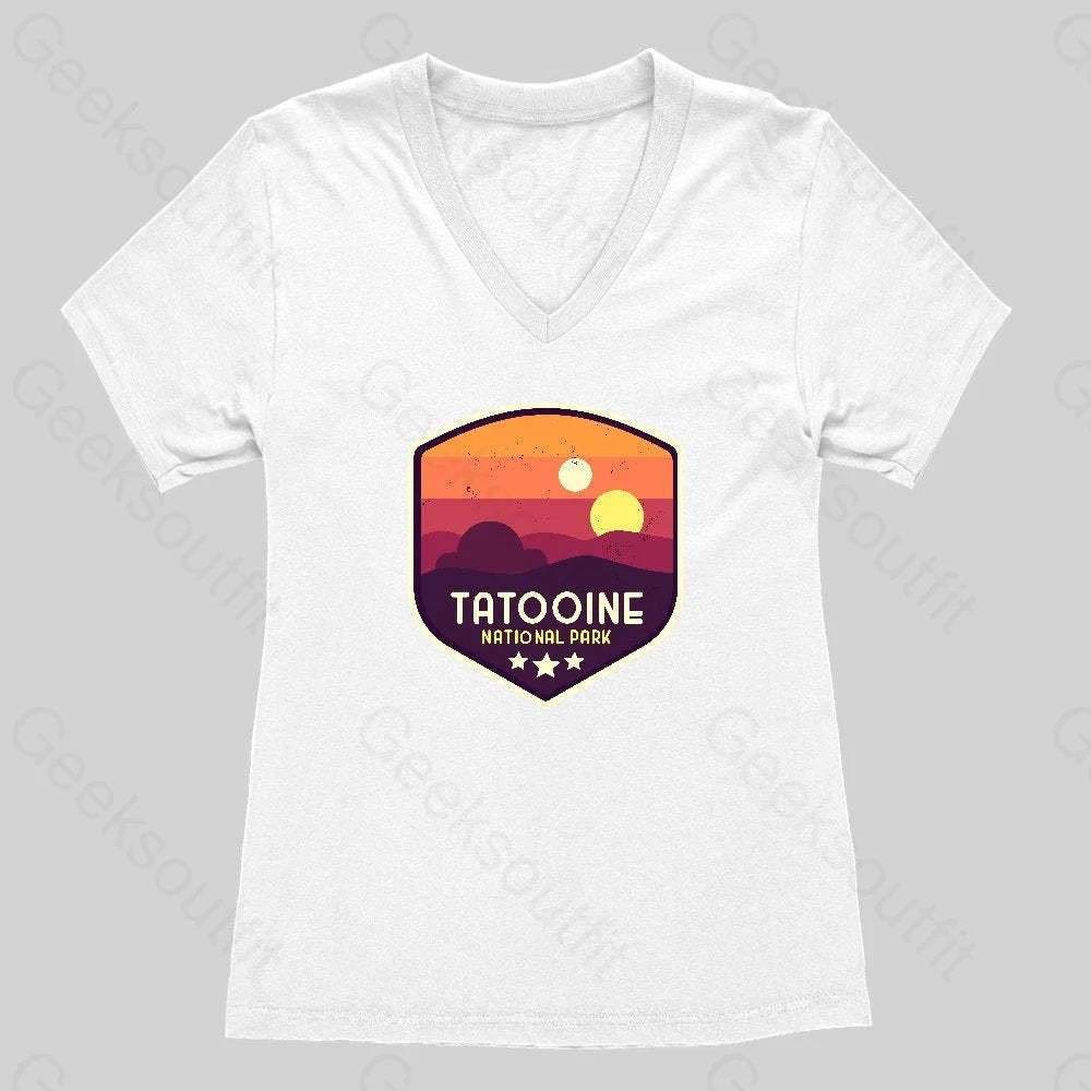 Tatooine National Park Emblem Women's V-Neck T-shirt - Geeksoutfit