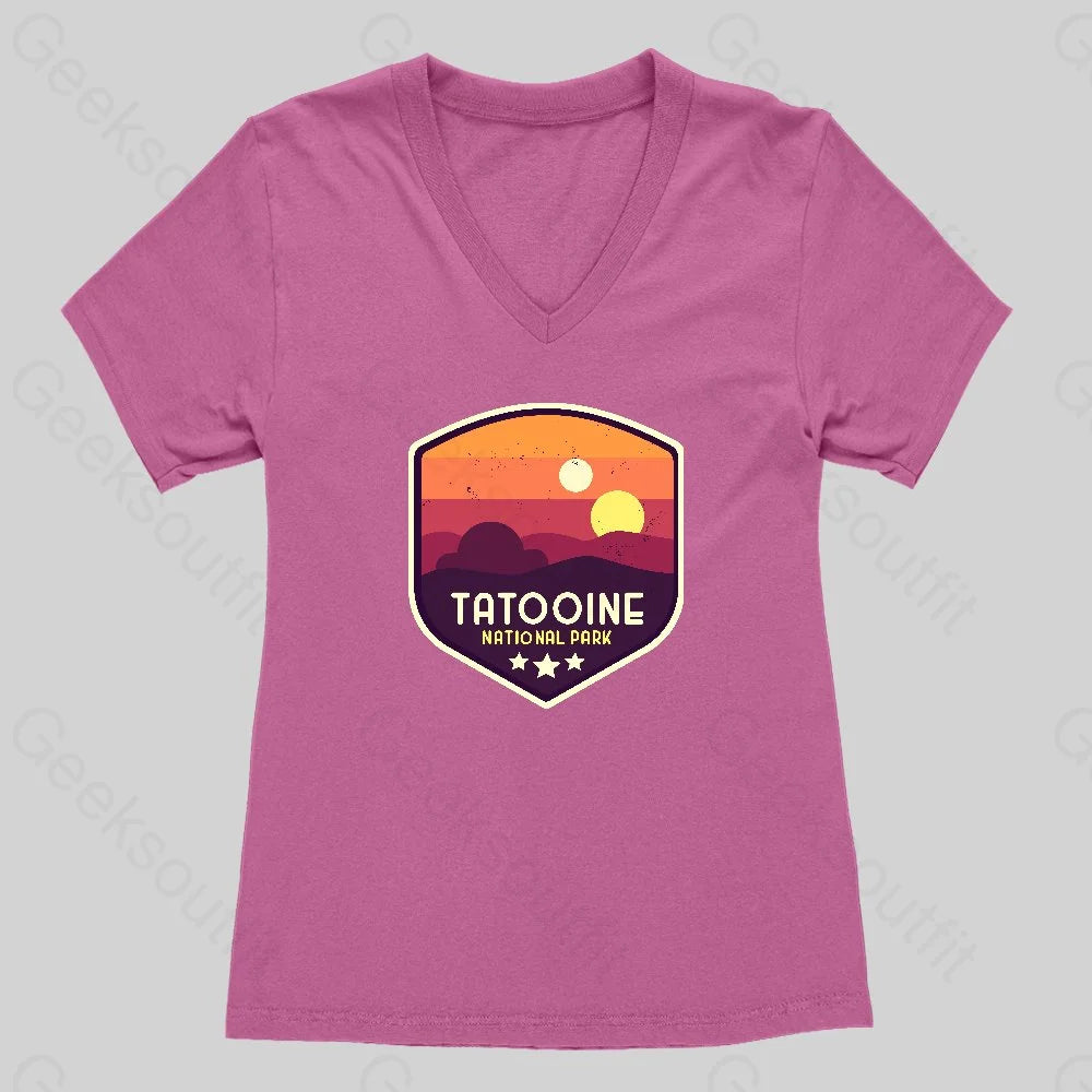 Tatooine National Park Emblem Women's V-Neck T-shirt - Geeksoutfit