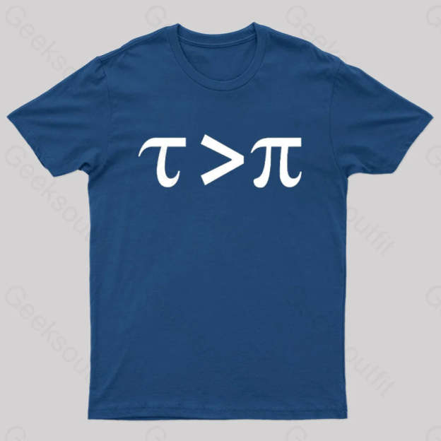 Tau Is Greater Than Pi Black Text Nerd T-Shirt Navy / S