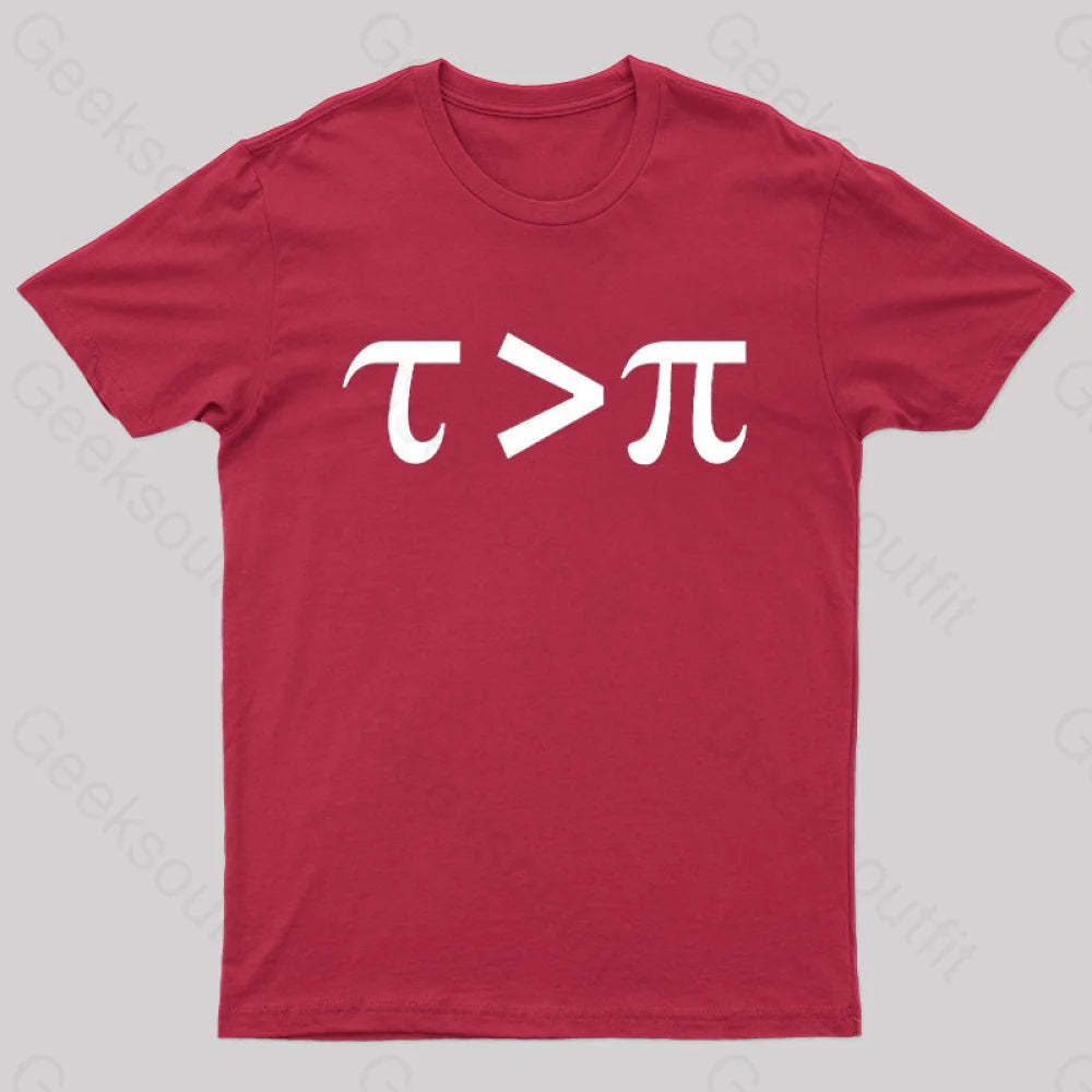 Tau Is Greater Than Pi Black Text Nerd T-Shirt Red / S