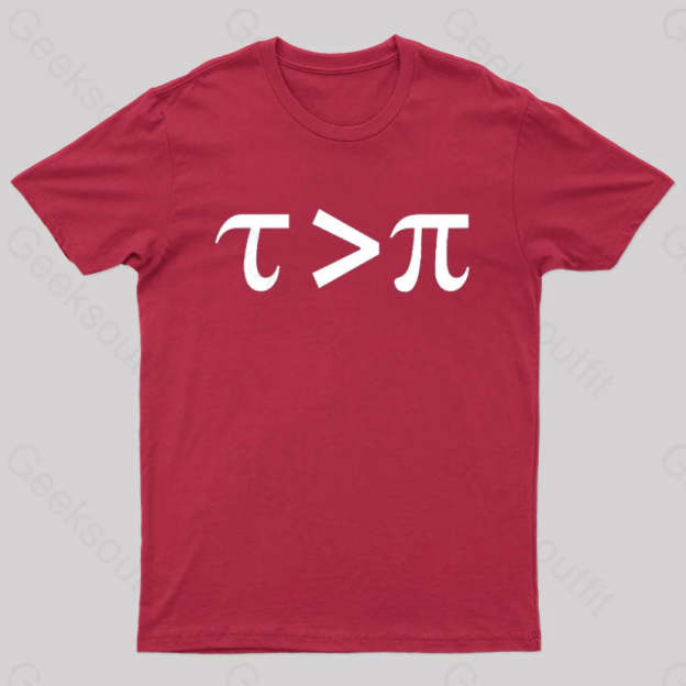 Tau Is Greater Than Pi Black Text Nerd T-Shirt Red / S