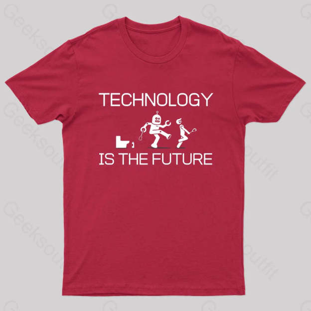 Technology Is The Future Nerd T-Shirt Red / S