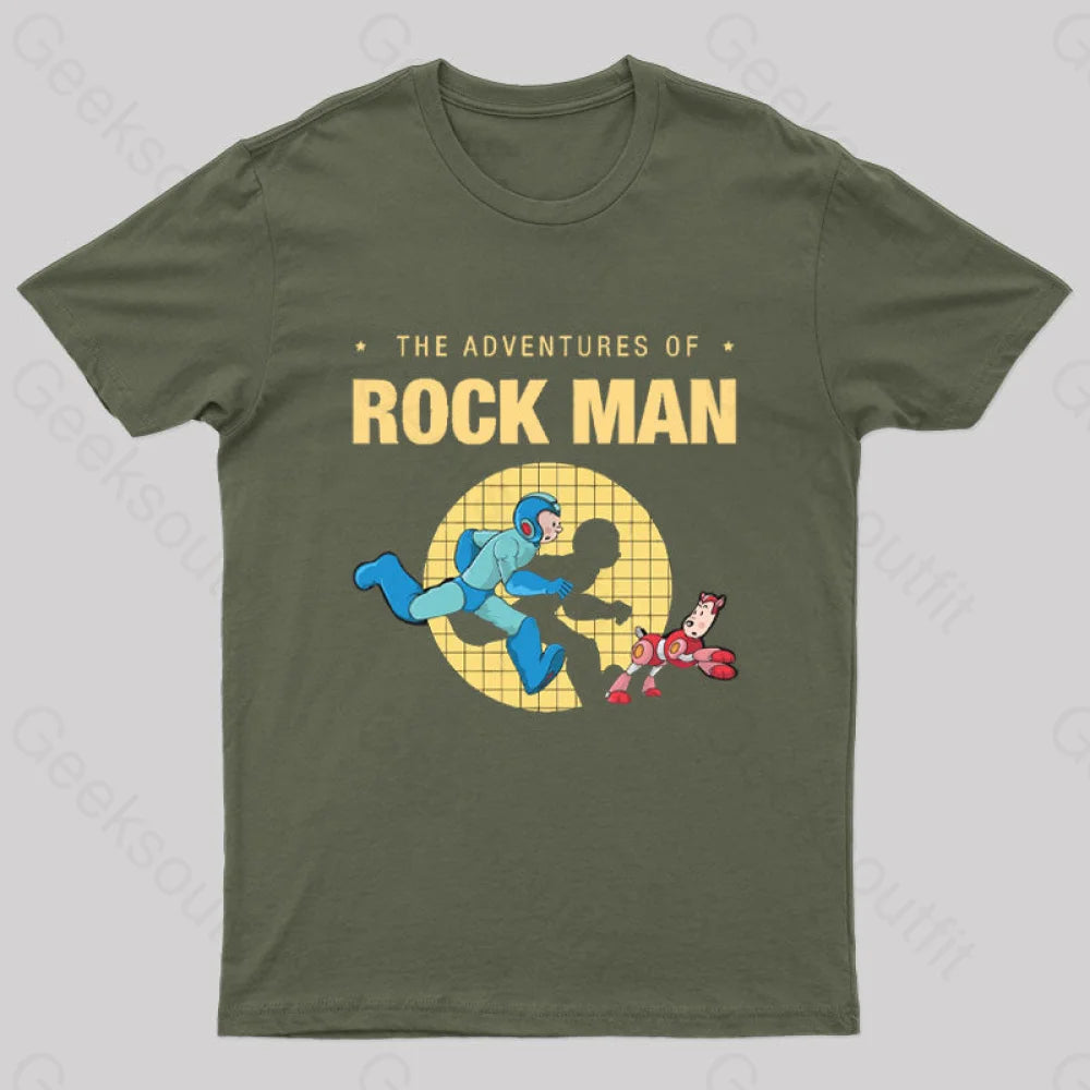 The Adventure Of Rockman Geek T-Shirt Army Green / S