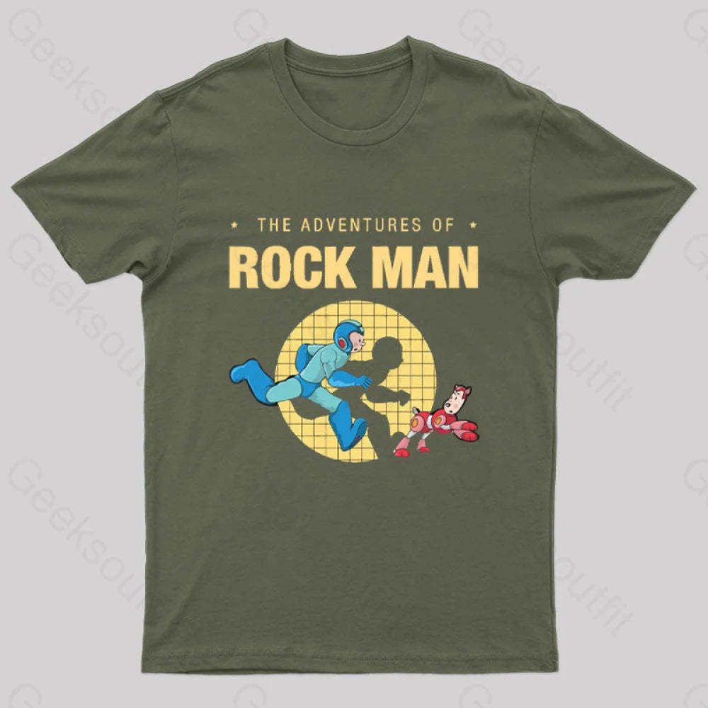 The Adventure Of Rockman Geek T-Shirt Army Green / S