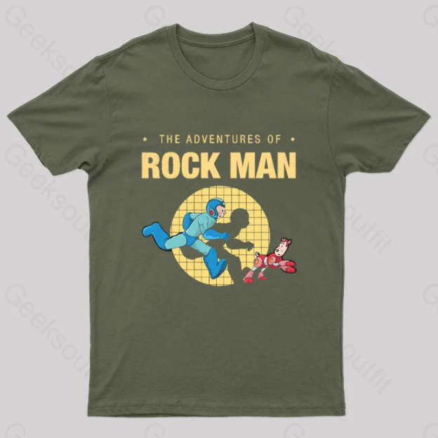 The Adventure Of Rockman Geek T-Shirt Army Green / S