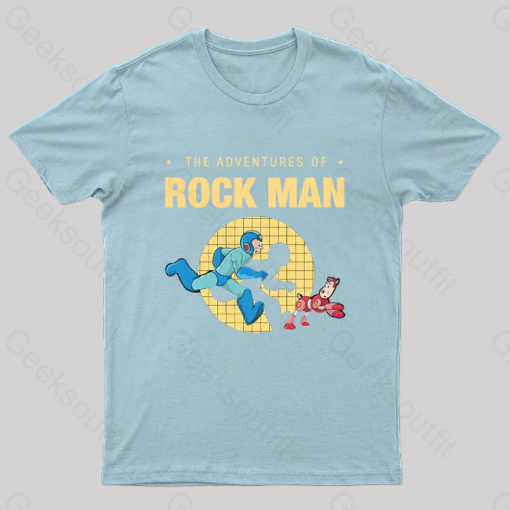 The Adventure Of Rockman Geek T-Shirt Light Blue / S