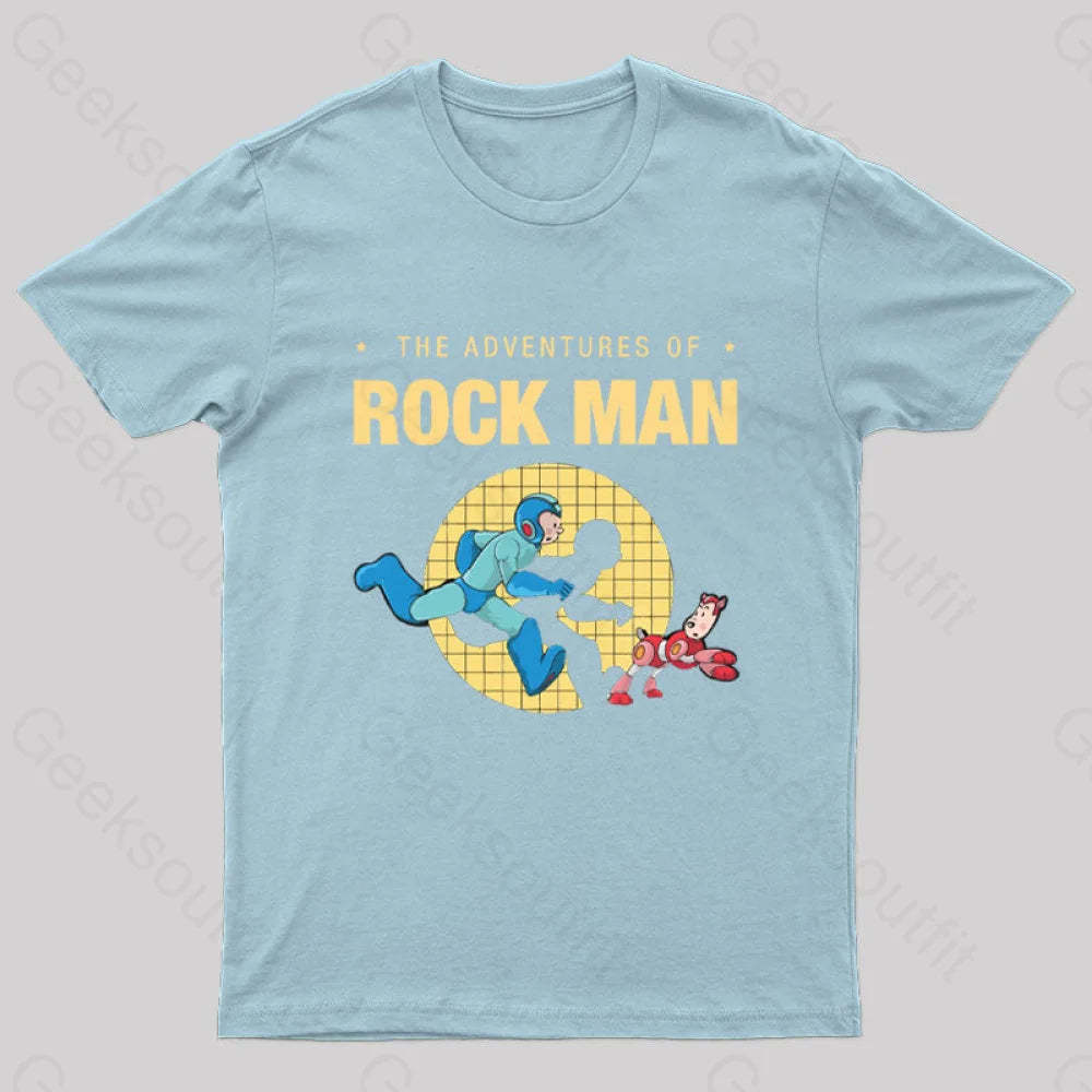The Adventure Of Rockman Geek T-Shirt Light Blue / S