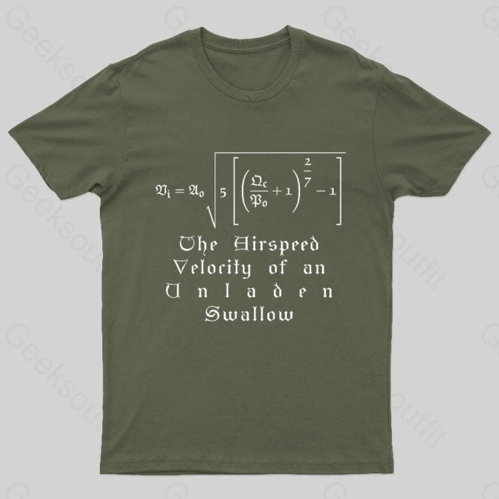 The Airspeed Velocity Of An Unladen Swallow Nerd T-Shirt Army Green / S