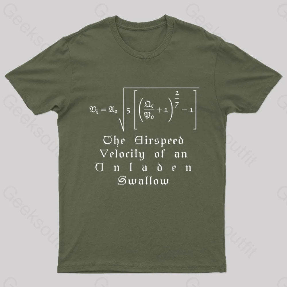 The Airspeed Velocity Of An Unladen Swallow Nerd T-Shirt Army Green / S