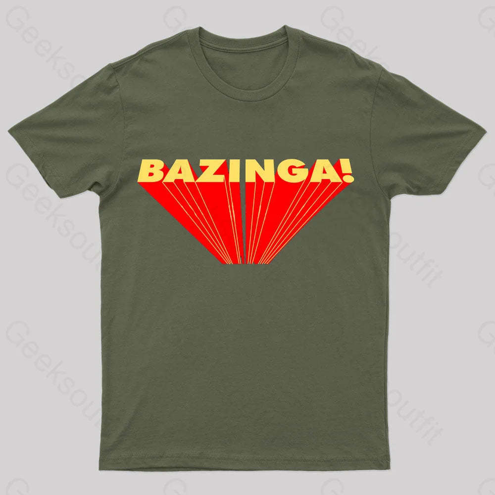The Big Bang Theory Bazinga Geek T-Shirt Army Green / S