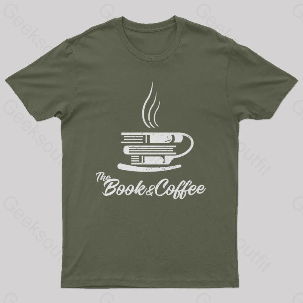 The Book & Coffee Geek T-Shirt Army Green / S