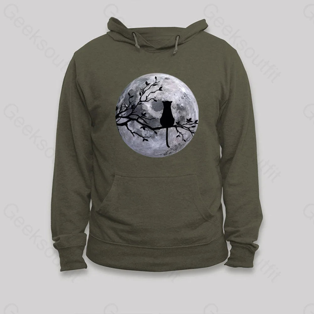 The Cat And The Moon Hoodie Army Green / S
