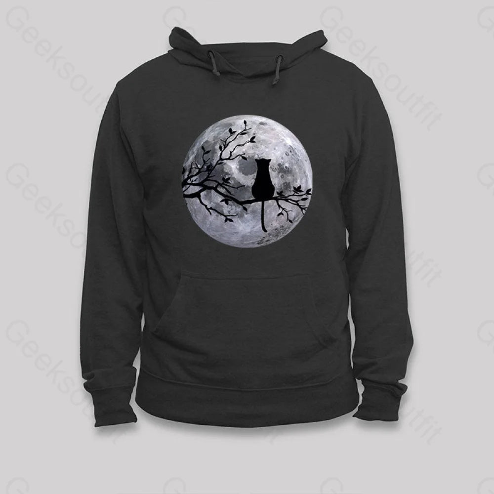 The Cat And The Moon Hoodie Black / S